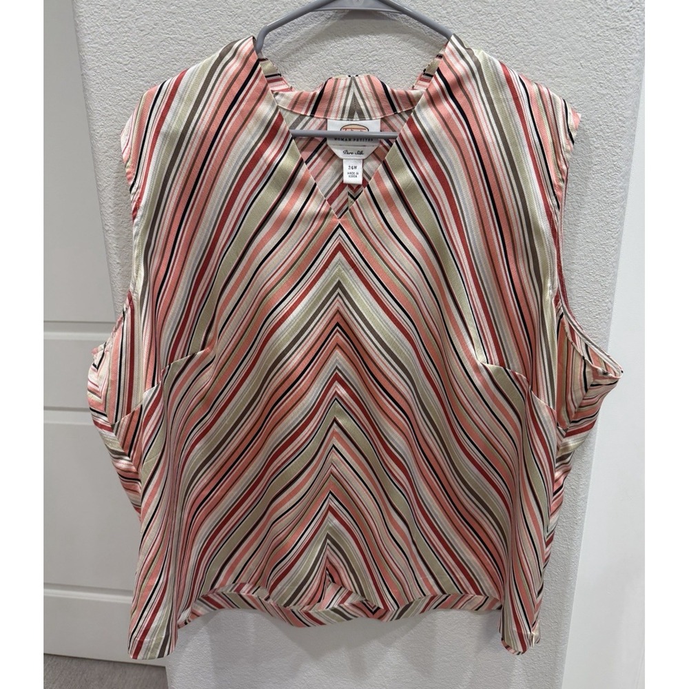 Talbots Woman Petite 100% Silk Sleeveless Top Chevron Pattern 24W Classic